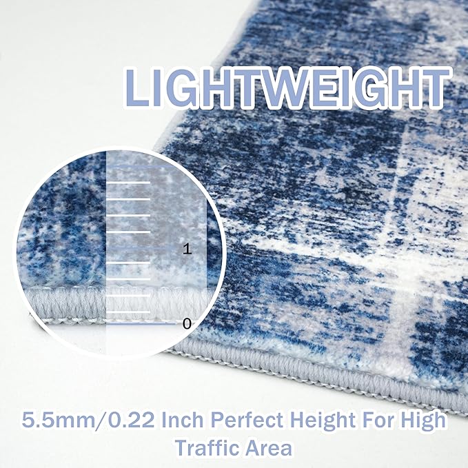 IOHOUZE Abstract Runner Rug 3x20 Ft Extra Long Washable Runners for Hallways, Non Slip Kitchen Runner Printed Faux Wool Entryway Runner Indoor, Modern Abstract Floor Carpet for Hall Stair, Navy/Grey