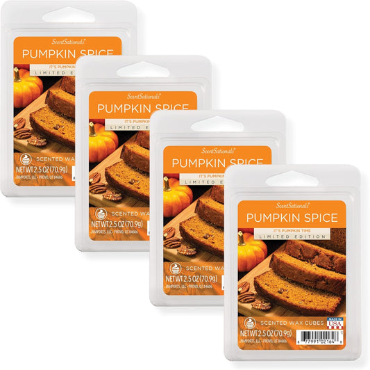 Scentsationals Fall Wax Melts, Wax Cubes Strong Scent - Pumpkin Spice - Long Lasting Scented Melts for Warmer, 10oz (24-Cubes)