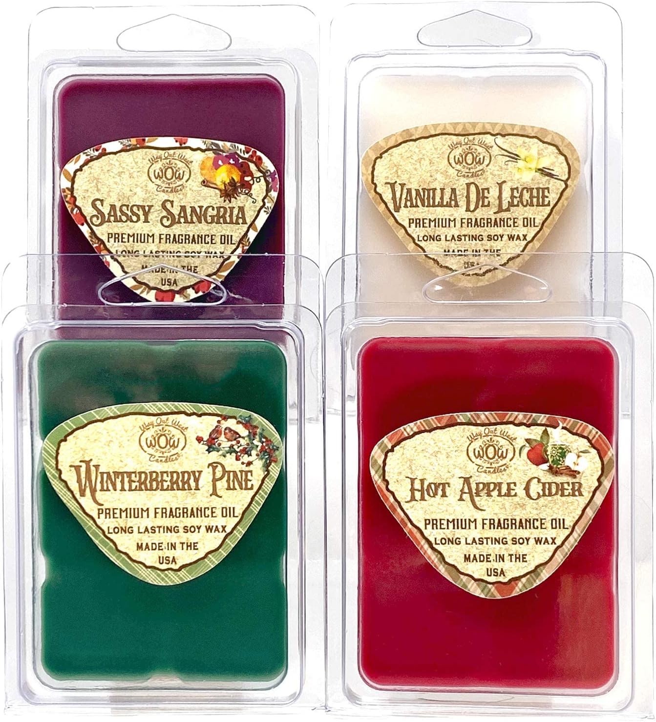 Scented Wax Melts for Wax Warmers - Highly Fragrant Air Freshener - 4 Pack Assorted Set of 6 Melt Cubes - Made in USA by Way Out West Candles (4, Fall & Winter Assortment)