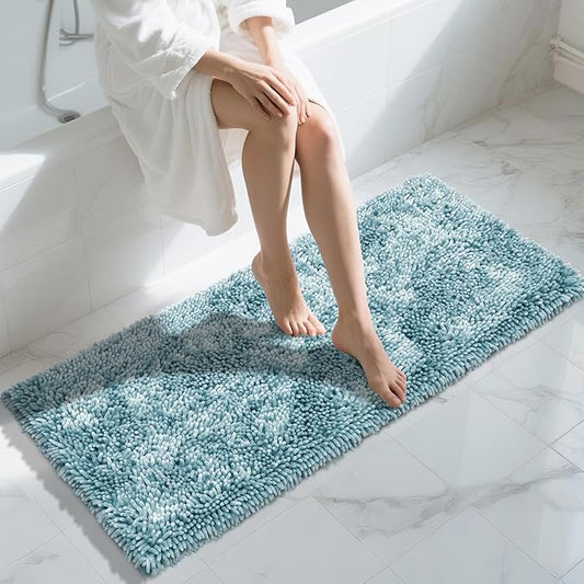 Yimobra Long Bathroom Rugs Runner 55x24 Inch, Extra Thick Soft Absorbent Chenille Bath Mat, Non Slip Machine Washable, Quick Dry Bath Rugs for Bathroom Floor, Tub and Shower, Greyish Blue