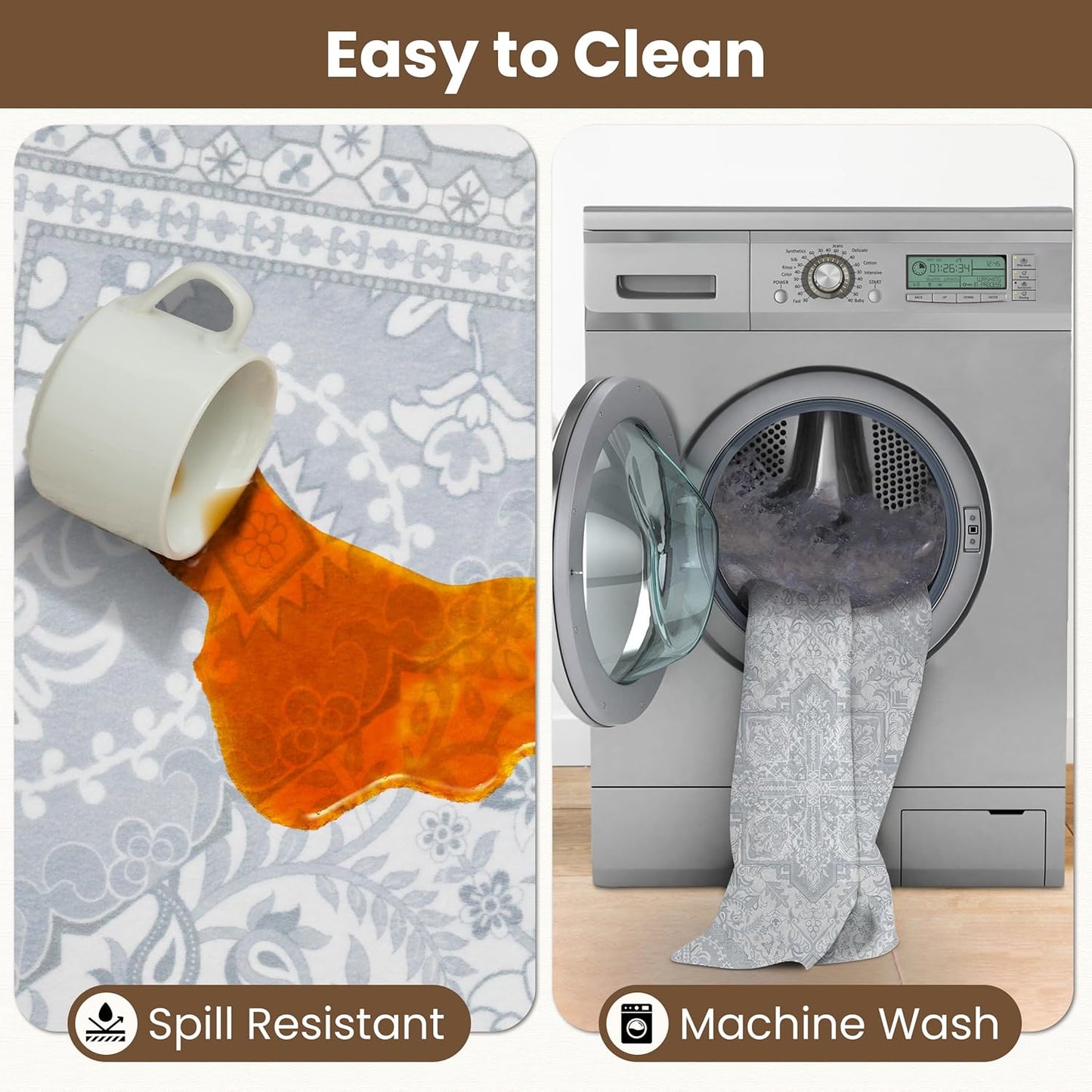 Washable Runner Rug 2.5x8 | Non Slip Rug Runners for Hallways, Entryways, Kitchens, Bathrooms, Bedrooms | Ultra-Soft Flannel Carpet Runners with Rubber Backing (Glacier Grey, 2.5x8)