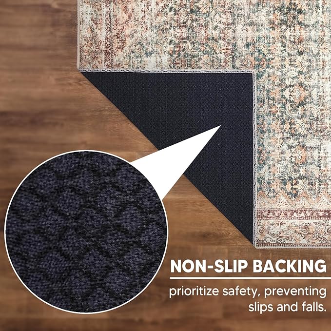 Keen Home Design 8x10 Rug - Machine Washable Area Rug with Non-Slip Backing, Ideal for Living Room, Dining Room, Bedroom - Vintage, Easy Clean, Durable, Low Pile - (8' x 10')