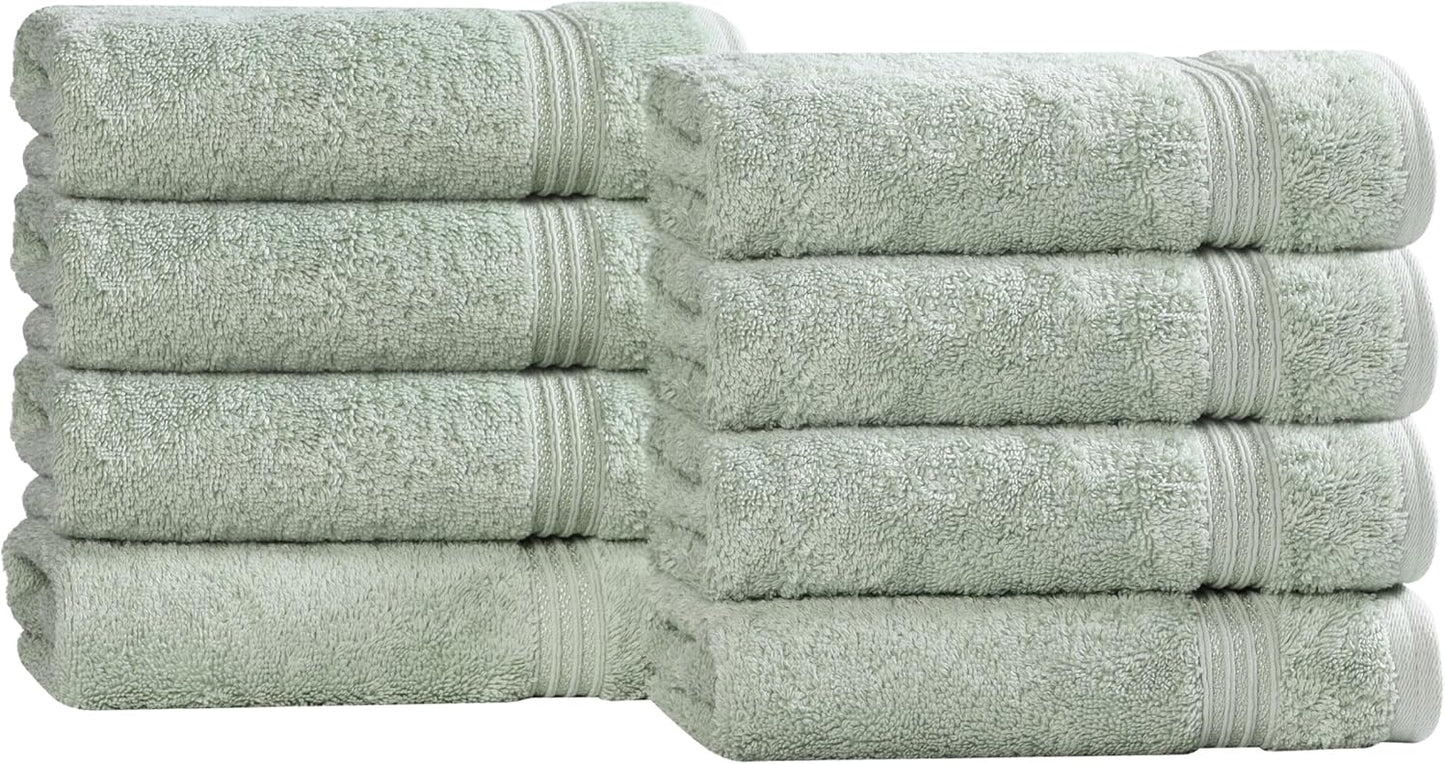 Superior Egyptian Cotton 8-Piece Hand Towel Set, Towel Basics For Quick Dry, Absorbent Small Towels, Facial, Spa, Kitchen, Bathroom Essentials, Apartment, Guest Bath, Soft, Washcloth, Sage