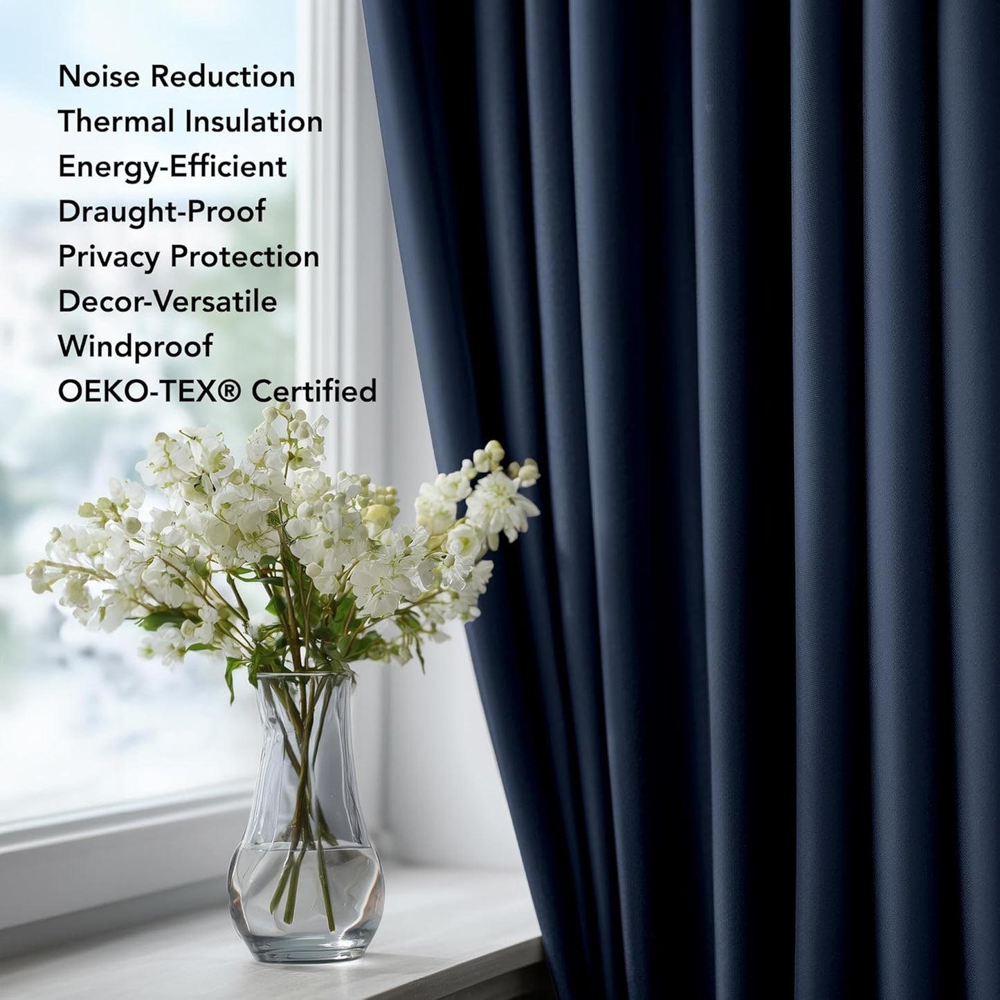 Deconovo Blackout Curtains for Bedroom – Set of 2 42W x 45L Inch Thermal Insulated & Noise Reducing Panels–Home Window Room Darkening Sustainable Grommet Drapes for Living Room and Nursery, Navy Blue