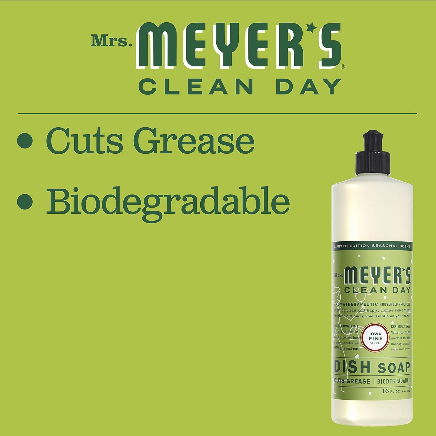 MRS. MEYER'S CLEAN DAY Liquid Dish Soap, Biodegradable Formula, Limited Edition Iowa Pine, 16 fl. oz - Pack of 3