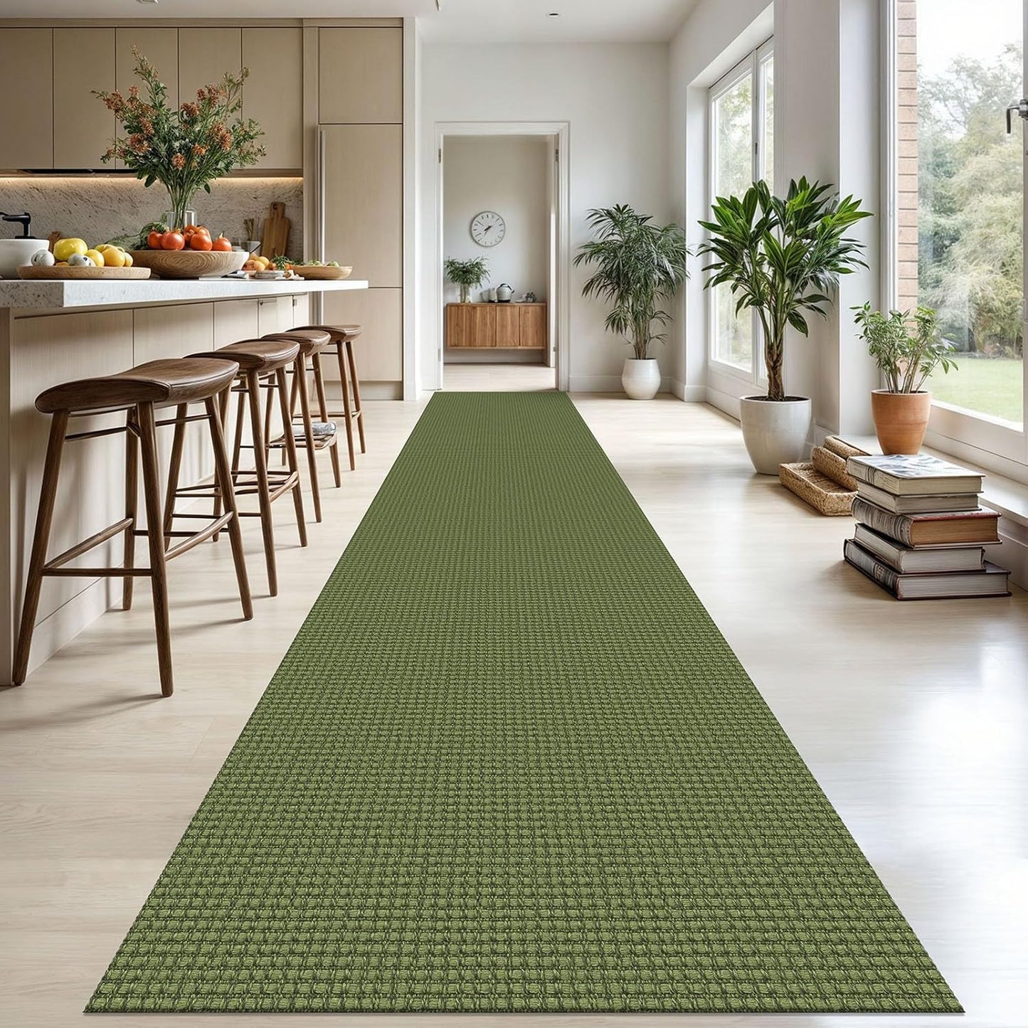 KOZYFLY Extra Long Runners for Hallways 3x20 ft Washable Kitchen Runner Non Slip Rubber Backed Hallway Rug Cotton Entryway Runner Rug Floor Carpet for Indoor Hall, Kitchen, Olive Green/Earthy Green