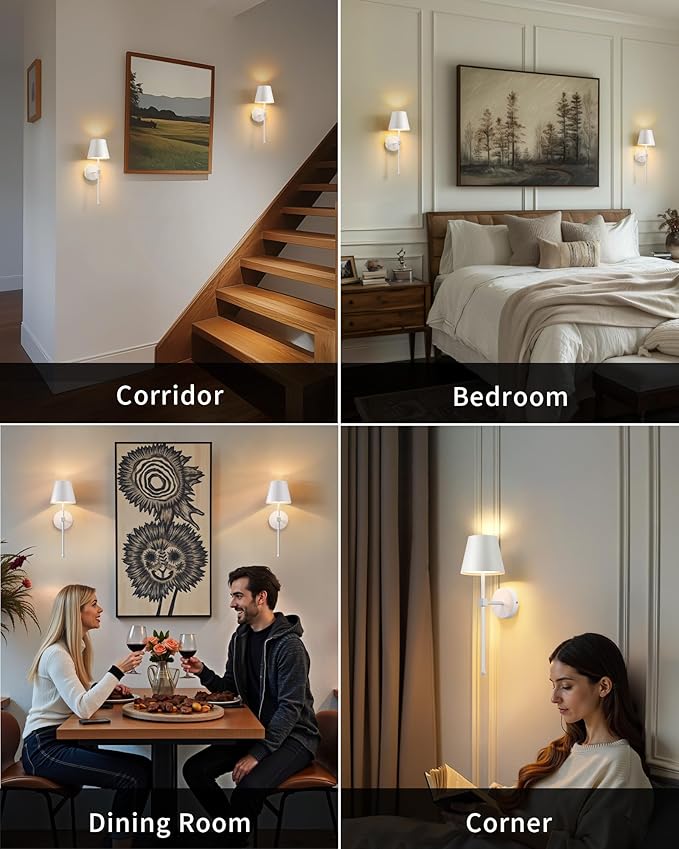 KDG Cordless Wall Sconces Set of 2, Wireless 5200mAh Rechargeable Battery LED Wall Lamps, Wall Lightings for Wall Painting, Outdoor, Garden, Living Room, Bedside, Hallway, Gifts, Night Light (White)