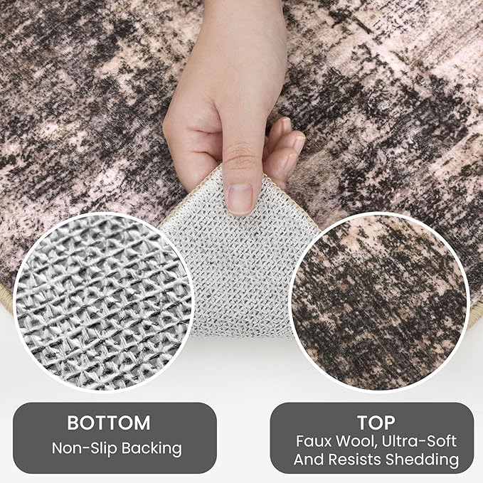 IOHOUZE Abstract Runner Rug 2x5 Ft Washable Runners for Hallways, Non Slip Kitchen Runner Printed Faux Wool Entryway Runner Indoor, Modern Abstract Floor Carpet for Hall Kitchen Bedroom, Brown/Rust