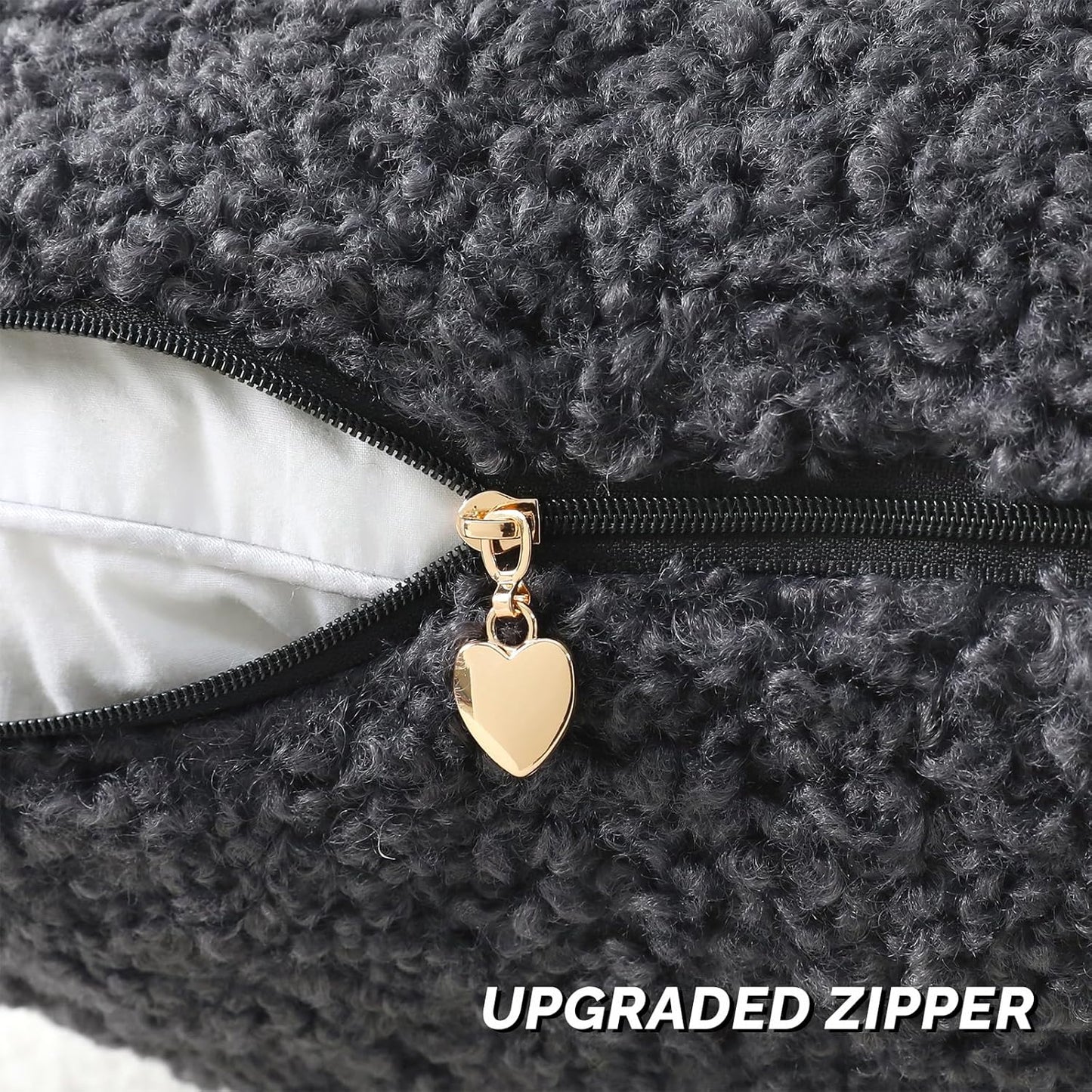 FUTEI Charcoal Throw Pillow Covers 20x20 Inch Set of 2,Furry Faux Fur Teddy Boucle Textured Cushion Covers,Soft Fluffy Decorative Pillow Case,Home Decor for Couch Bed Living Room Office Car