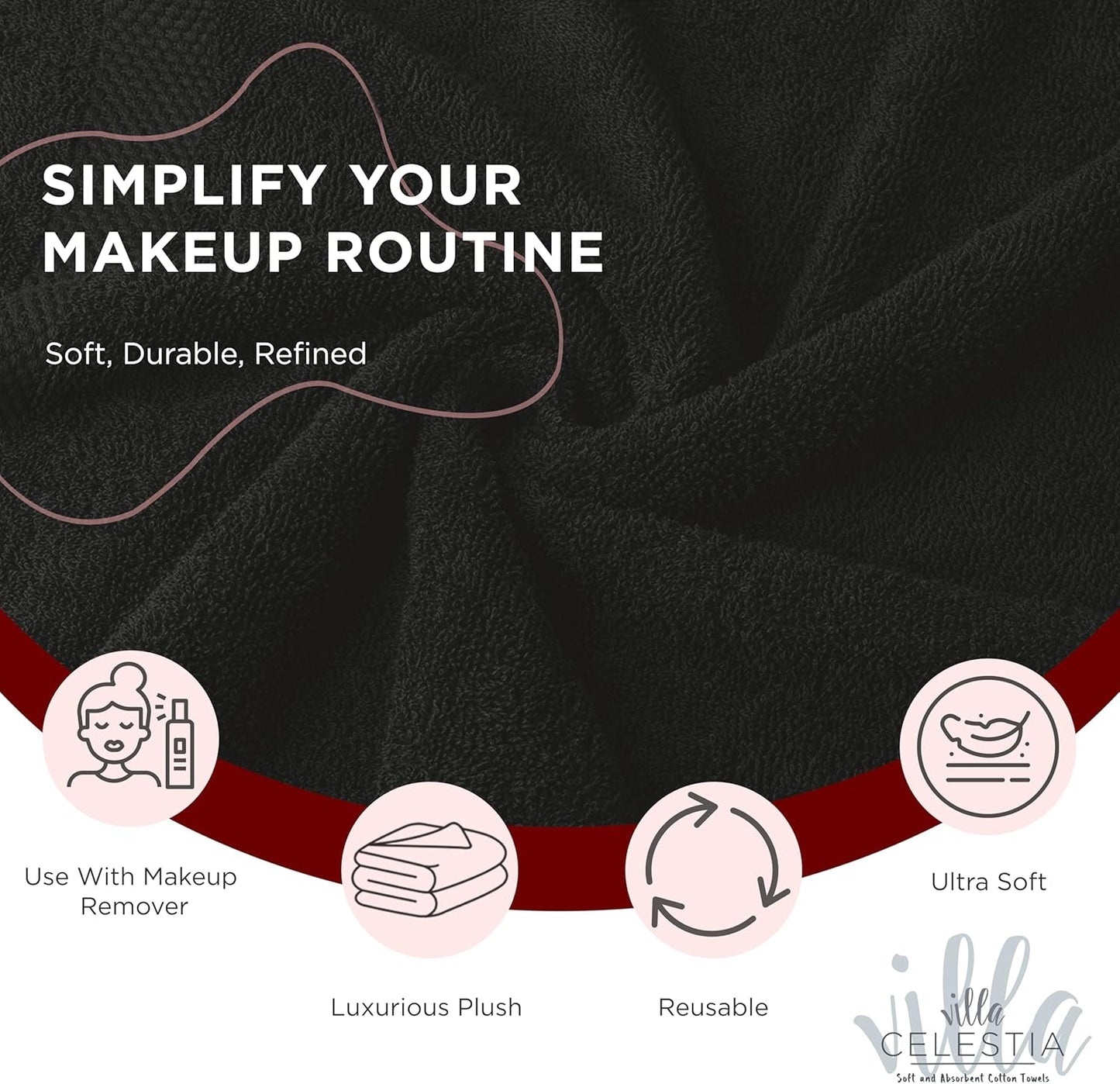 Black Makeup Remover Towels Set of 4, 100% Soft Cotton Reusable Luxury 4 Pcs Makeup Wipes for Face, Ideal for Salon, Bath, Hotel, Spa, Washcloths for Face Pack of 4 (12"X12")