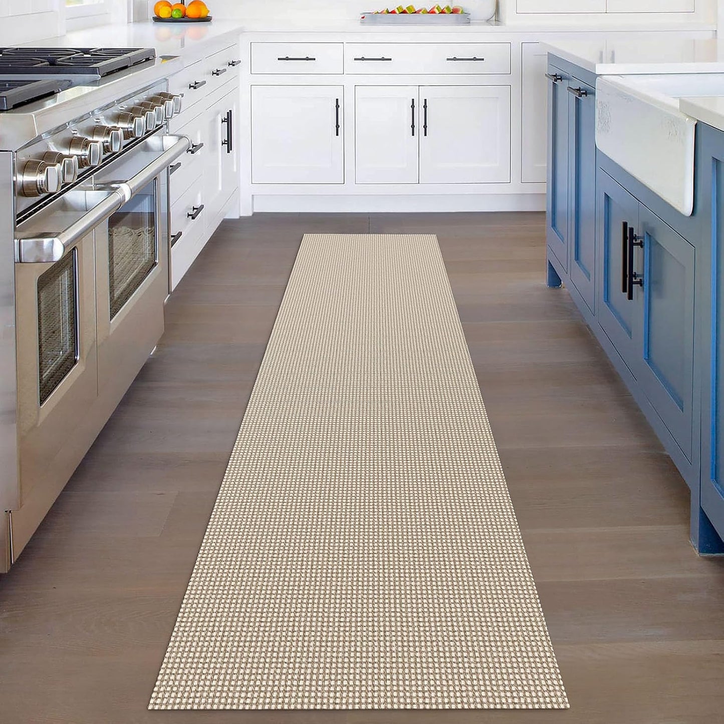 KOZYFLY Runners for Hallways 2x8 ft Washable Kitchen Runner Non Slip Rubber Backed Hall Runners Cotton Entryway Runner Rugs Floor Carpet for Indoor Backdoor Bedroom Kitchen, Ivory/Khaki