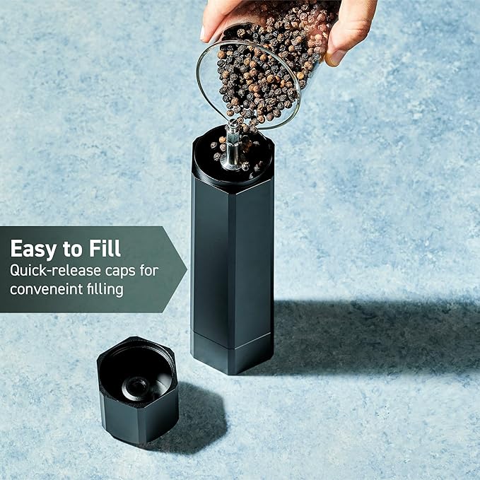 HexClad Salt and Pepper Mill Set with Adjustable Professional Grinders and No-Mess Caps