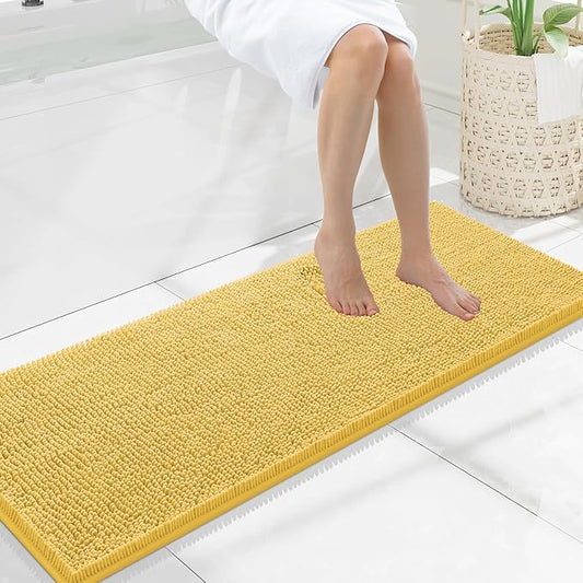Smiry Luxury Chenille Bathroom Rugs 47x17, Extra Soft and Absorbent Shaggy Bath Mat, Machine Washable, Non-Slip Plush Carpet Runner for Tub, Shower, and Floor, Home Decor Accessories, Yellow