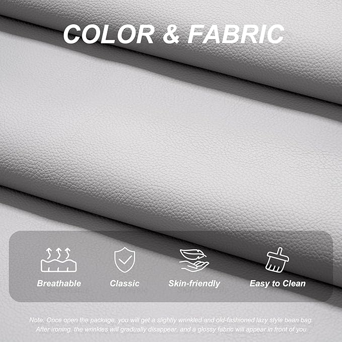 Hobestluk Giant Bean Bag Chair Lazy Floor Sofa, Memory Foam Fireside Sofa for Adults, Big Beanbag Faux Leather Armless Chair for Living Room Bedroom Dorm Office (Light Grey, Single)