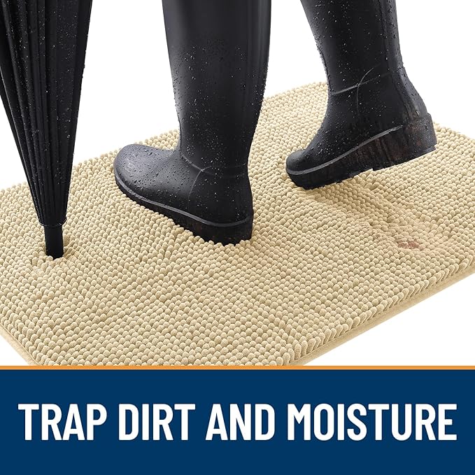 OLANLY Dog Door Mat for Muddy Paws 36x24, Absorbs Moisture and Dirt, Absorbent Non-Slip Washable Doormat, Quick Dry Chenille Mud Mat for Dogs, Entry Indoor Entryway Carpet for Inside Floor, Sand