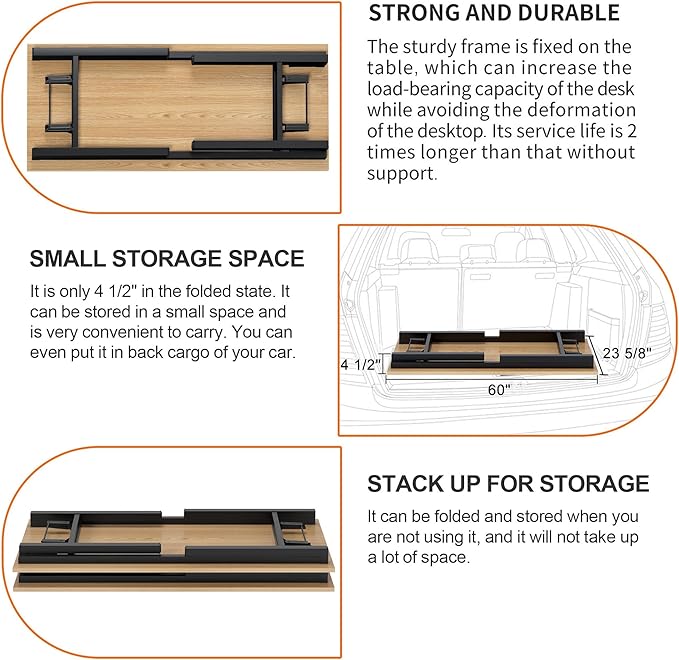 DlandHome Computer Desk, 59.8Inch Office Desk Computer Table, Study Writing Study Desk for Home Office, Teak and Black