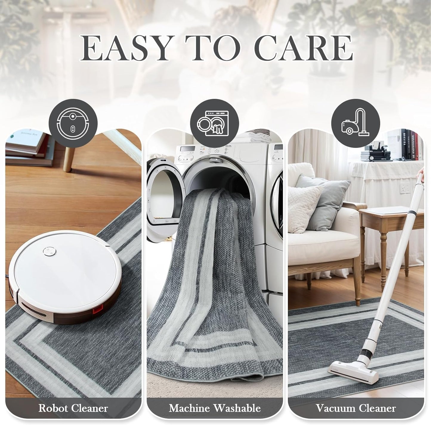 OJIA Modern Bordered Washable Rug 3'x5', Non Slip Throw Rugs for Entryway Soft Bedroom Entry Mat Non-Shedding Accent Rugs Indoor Door Mat Small Carpet for Kitchen Bathroom Office