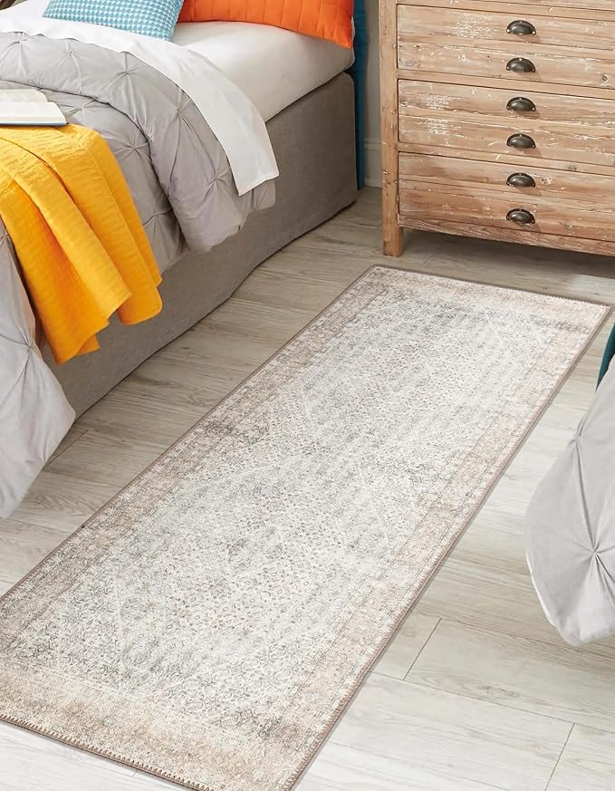 Keen Home Design 2x12 Rug - Machine Washable Runner Rug with Non-Slip Backing, Ideal for Hallway, Entryway, Kitchen, Laundry Room - Vintage, Easy Clean, Durable, Low Pile - (2'6" x 12')