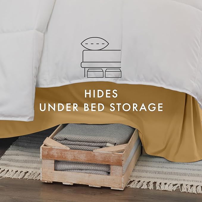 Linen Market Bed Skirt - Ultra Soft Microfiber - Easy Fit with 14 Inch Tailored Drop - Hotel Quality, Shrinkage & Fade Resistant - Bed Cover - Cal King Bed Skirt - Bedroom Décor - (Cal King, Gold)