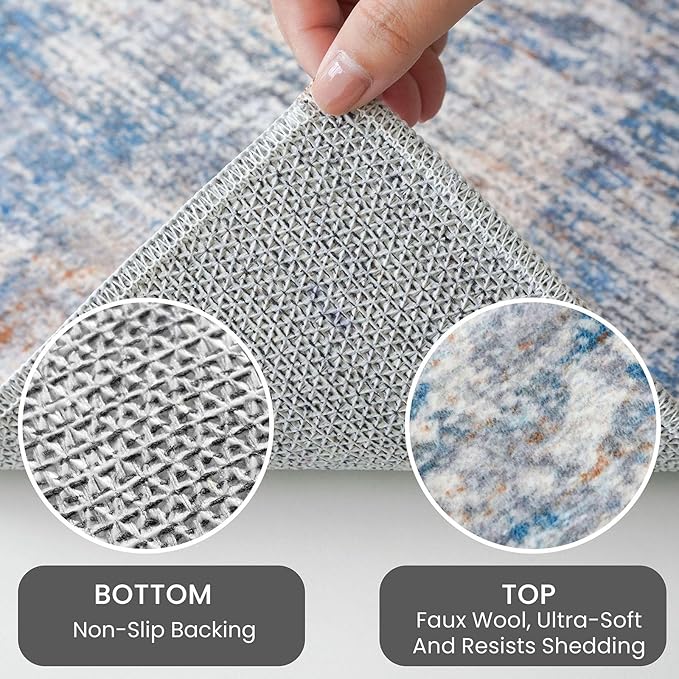 IOHOUZE Abstract Runner Rug 2x5 Ft Washable Runners for Hallways, Non Slip Kitchen Runner Printed Faux Wool Entryway Runner Indoor, Modern Abstract Floor Carpet for Hall Bedroom, Blue Rust