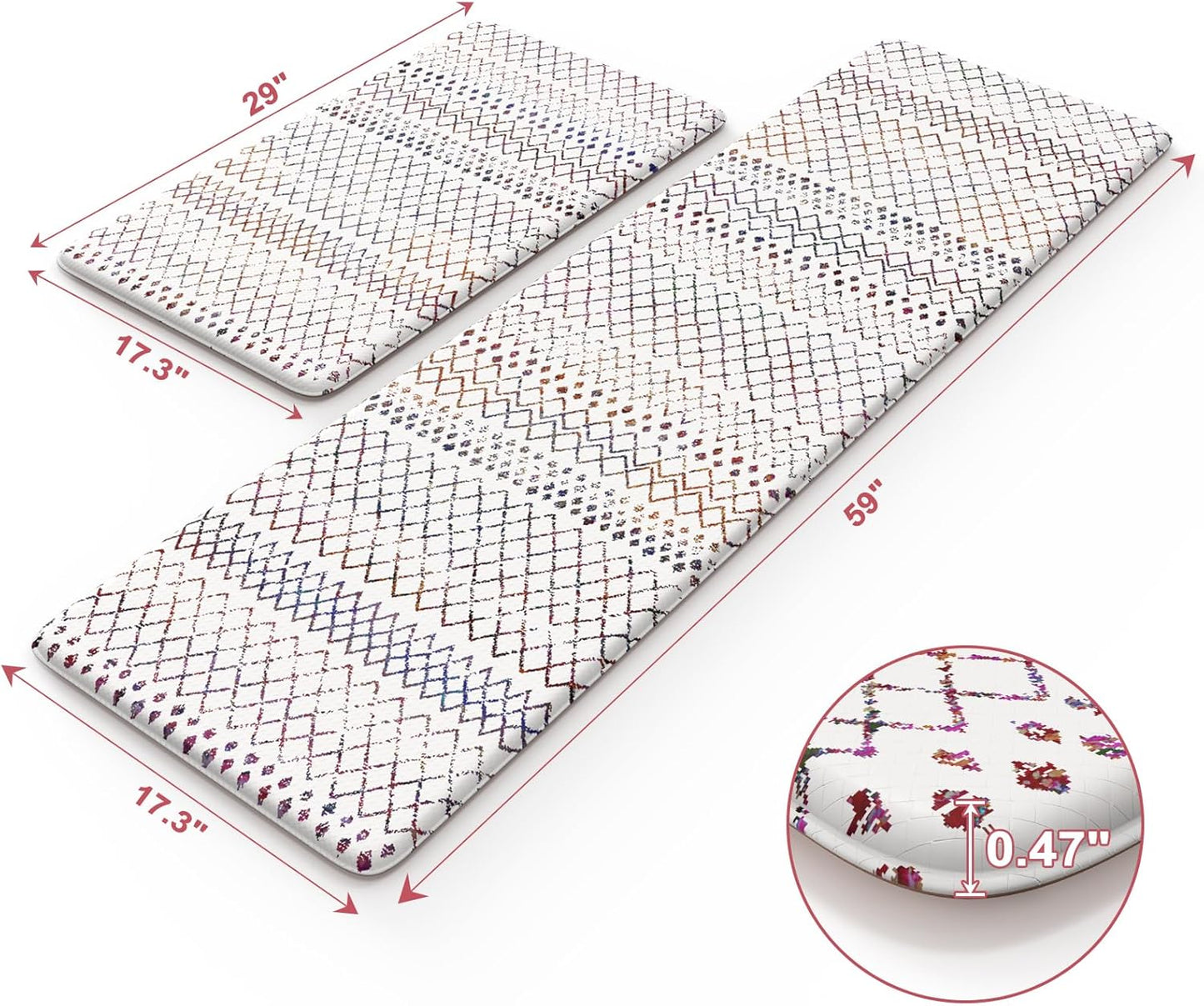 KIMODE Kitchen Mats 2PCS,Cushioned Anti Fatigue Boho Kitchen Rugs and Mats,Non Slip Waterproof Kitchen Mats for Floor,Comfort Foam Standing Desk Mat for Home,Office,Sink,Laundry,Colorful