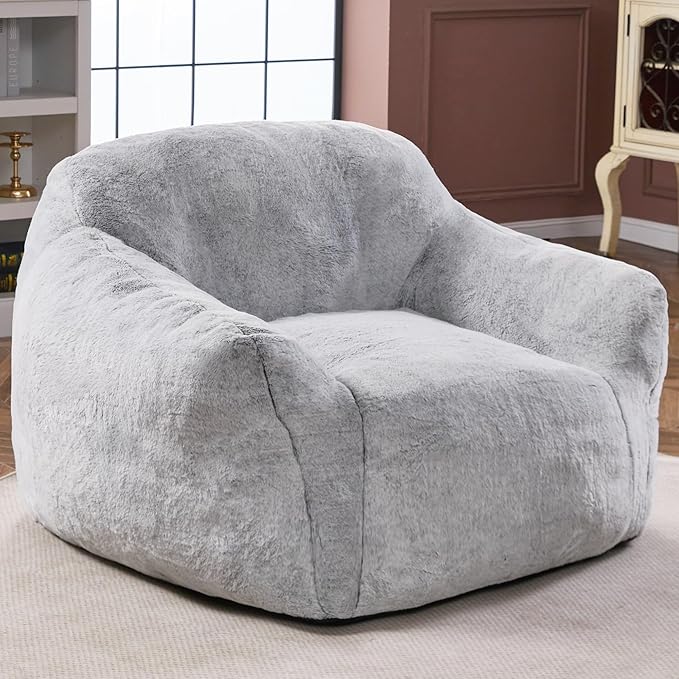 Homguava Beanbag Chair Bean Bag Chairs for Adults Bean Bags Giant Bean Bag Sofa with Spacious Cushion Bean Bag Couch with Armrest Large Bean Bag Chair with Filler for Living Room Bedroom (Light Grey)
