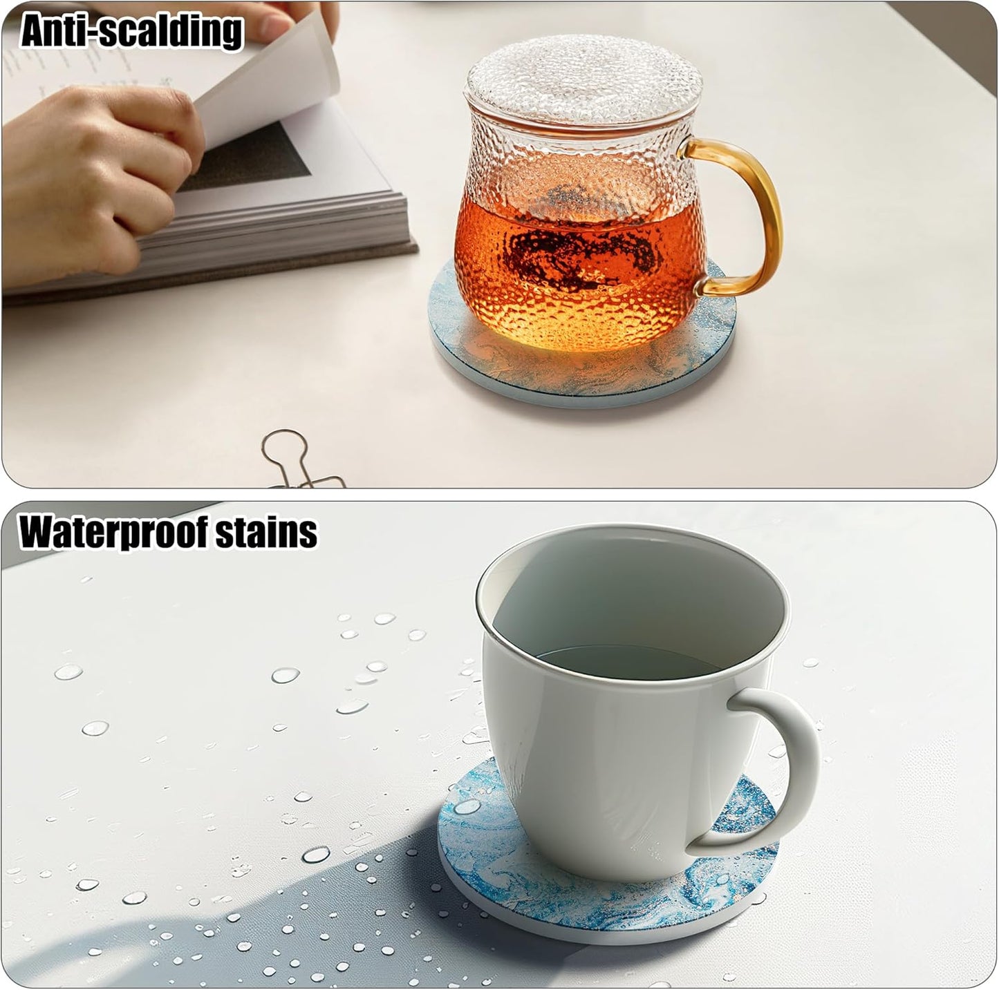 Coasters for Drinks Set of 8, Absorbent Starry Sky Marble with Metal Golden Holder, Ceramic Coaster Set Cup Mat for Home Decor, Bar, Kitchen, Party