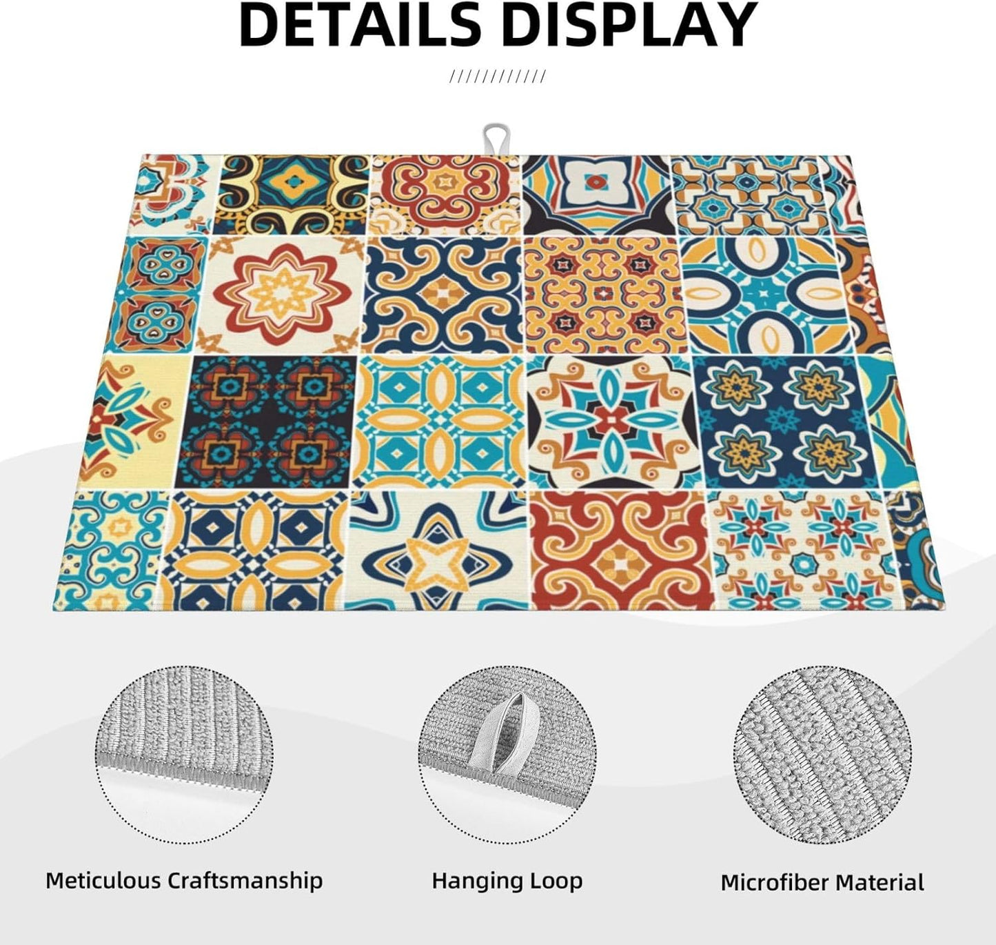 Talavera Mexican Tiles Dish Drying Mat 18x24 For Kitchen Counter Absorbent Microfiber Dishes Pad Dish Drainer Rack Mats Fast Dry Kitchen Accessories