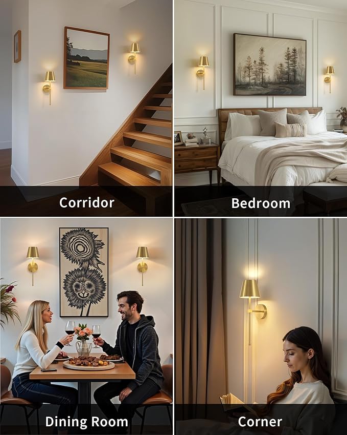 KDG Cordless Wall Sconces Set of 2, Wireless 5200mAh Rechargeable Battery LED Wall Lamps, Wall Lightings for Wall Painting, Outdoor, Garden, Living Room, Bedside, Hallway, Gifts, Night Light (Gold)