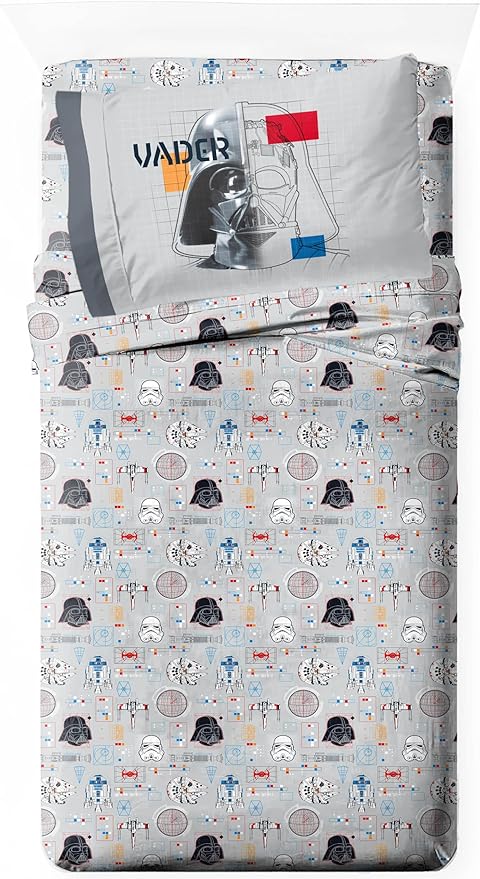 Jay Franco Kids Sheet Set with Fitted, Flat Sheets & Pillow Cover - Ultra-Soft Bedding with Pillowcase for Room Decor, Gray - Star Wars, 3 Piece Twin
