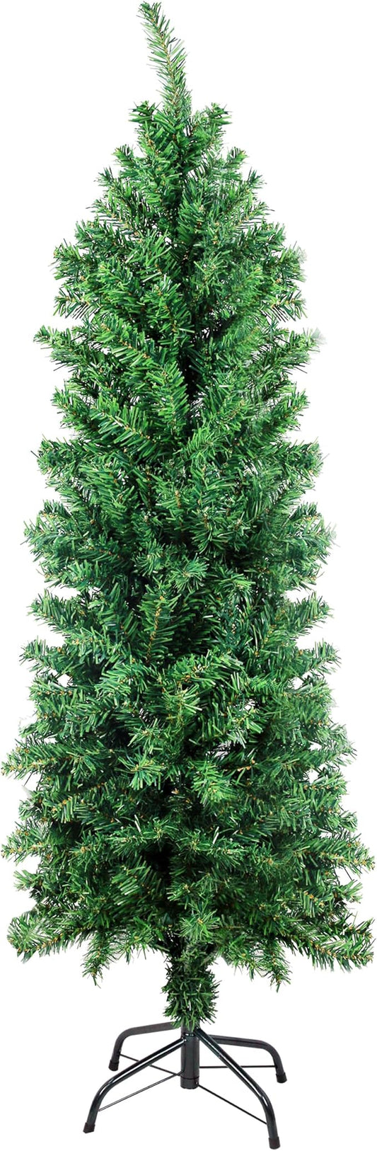 Suunyglade 4FT Green Artificial Christmas Tree, Premium Hinged Pine Tree with Solid Foldable Metal Legs, Pencil Shape Christmas Tree Perfect for Home, Shops and Holiday Decoration