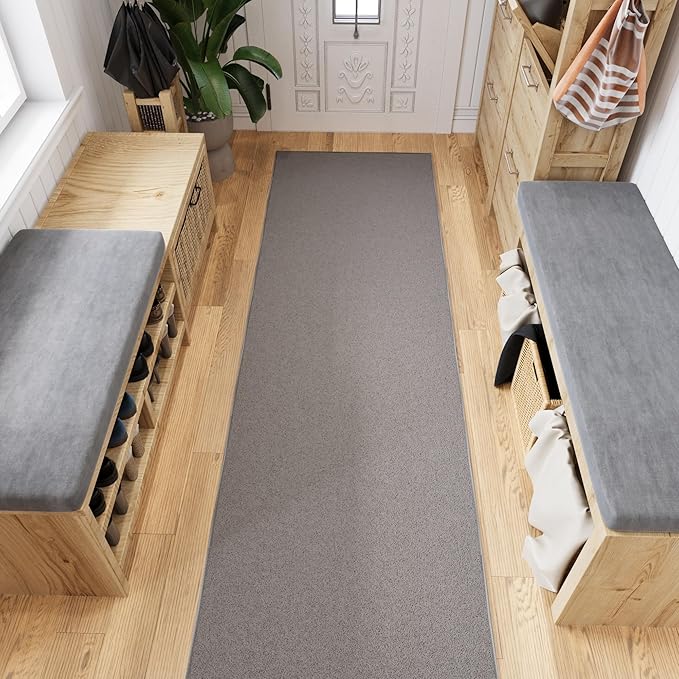 Ottomanson Hallway Runner Rug 2'7" x 9'10" Non Slip Solid Area Rugs Easy to Clean Laundry Rug Runner Durable & Pet Friendly Floor Carpet Runners for Hallways Entryway Living Room Kitchen, Gray