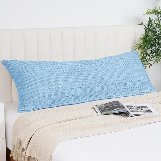 PHF Waffle Weave Body Pillowcase with Zipper, 1 Pack 100% Cotton 20" x 54" Pillow Sham, No Insert, Soft & Breathable Pillow Case, Aesthetic Woven Body Pillow Cover for Bedroom Decor, Sky Blue
