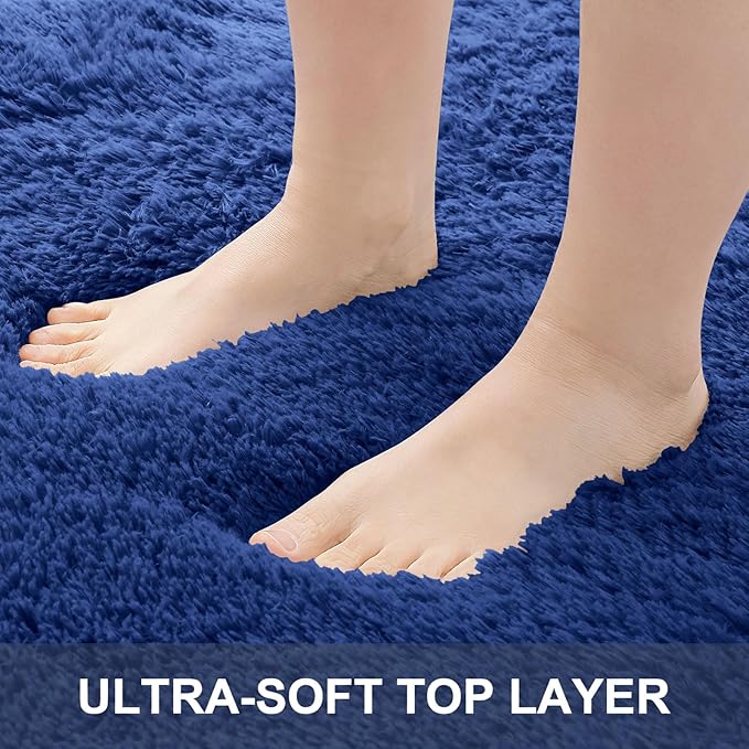 OLANLY 3x5 Machine Washable Small Bedside Rug, Soft Fluffy Shaggy Rugs for Living Room, Bedroom, Indoor Floor Carpet for Kids Girls and Boys, Preppy Dorms, Nursery, Home Decor Aesthetic, Navy Blue