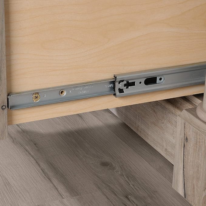 Sauder Palladia Computer Desk with Drawers, Home Office Desk with File Cabinet Storage Drawer, Cable Management, Keyboard Tray, in Split Oak Finish