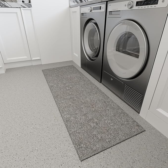 Ottomanson 20" x 59" Ultra-Thin Hallway Runner Rug - Durable Non-Slip Carpet for High-Traffic Areas - Fits Under Doors for Seamless Entry - Ideal for Kitchen, Entryway, Bedroom & Living Room, Gray