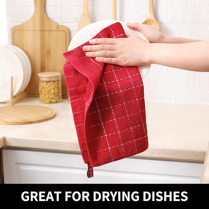 Homaxy 100% Cotton Terry Kitchen Dish Cloths, Ultra Soft and Absorbent Dish Towels for Kitchen, Suitable for Drying and Washing Dishes, 12 Pack, 12 x 12 Inches, Red