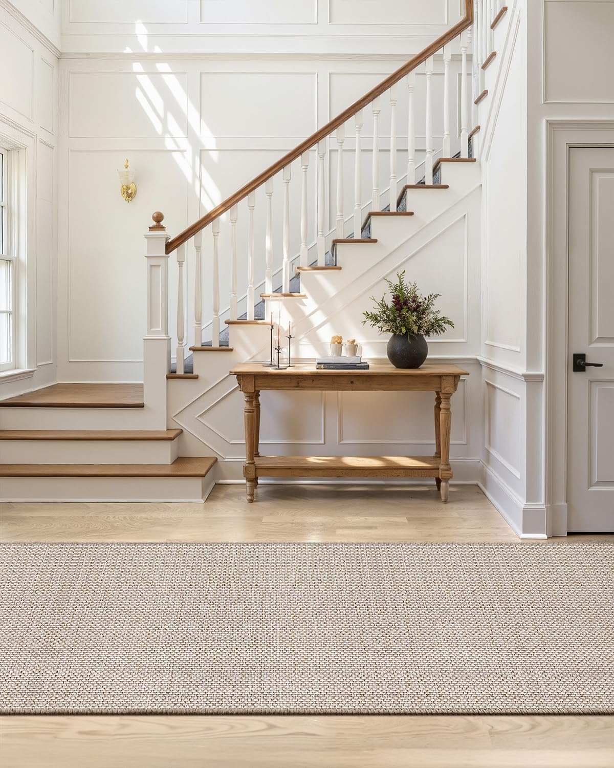 Color&Geometry Door Mat 2'4"x10' Runner Rug with Rubber Backing, Non Slip Washable Hallway Kitchen, Carpet Runners for Hallway Living Room Bedroom, Beige (Rolled-up NO Creases)