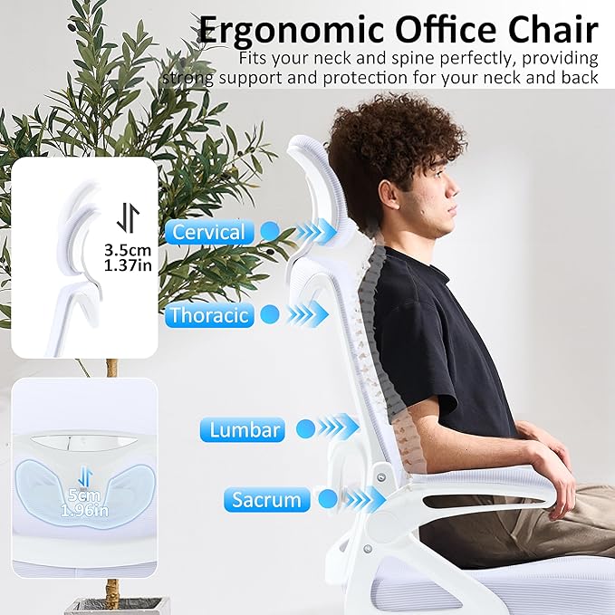 Fizzin Ergonomic Office Chair,Ergonomic Desk Chair with Headrest Purple Computer Chair with High Back Adjustable Lumbar Support, Rolling Swivel Chairs with Wheel Armrests for Home Office (Lavender)