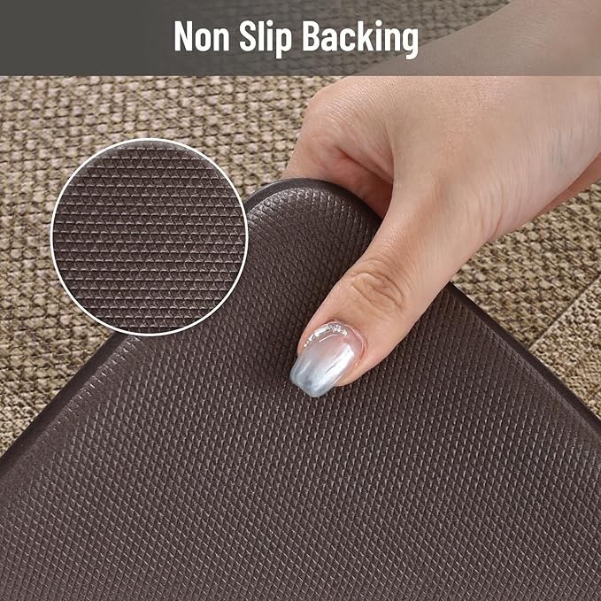 KIMODE Anti Fatigue Kitchen Mats, Boho Distressed Kitchen Floor Mats 20"x47"+20"x32", Non Slip Waterproof Kitchen Rugs, Padded Comfort Standing Mats for Laundry Office Sink Desk Grey/Brown