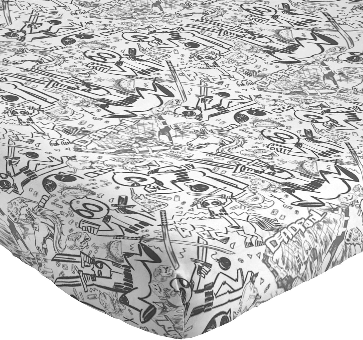 Jay Franco Sheet Set with Fitted, Flat Sheets & Pillow Cover - Ultra-Soft Bedding with Pillowcase for Room Decor, White - Deadpool, 4 Piece Queen