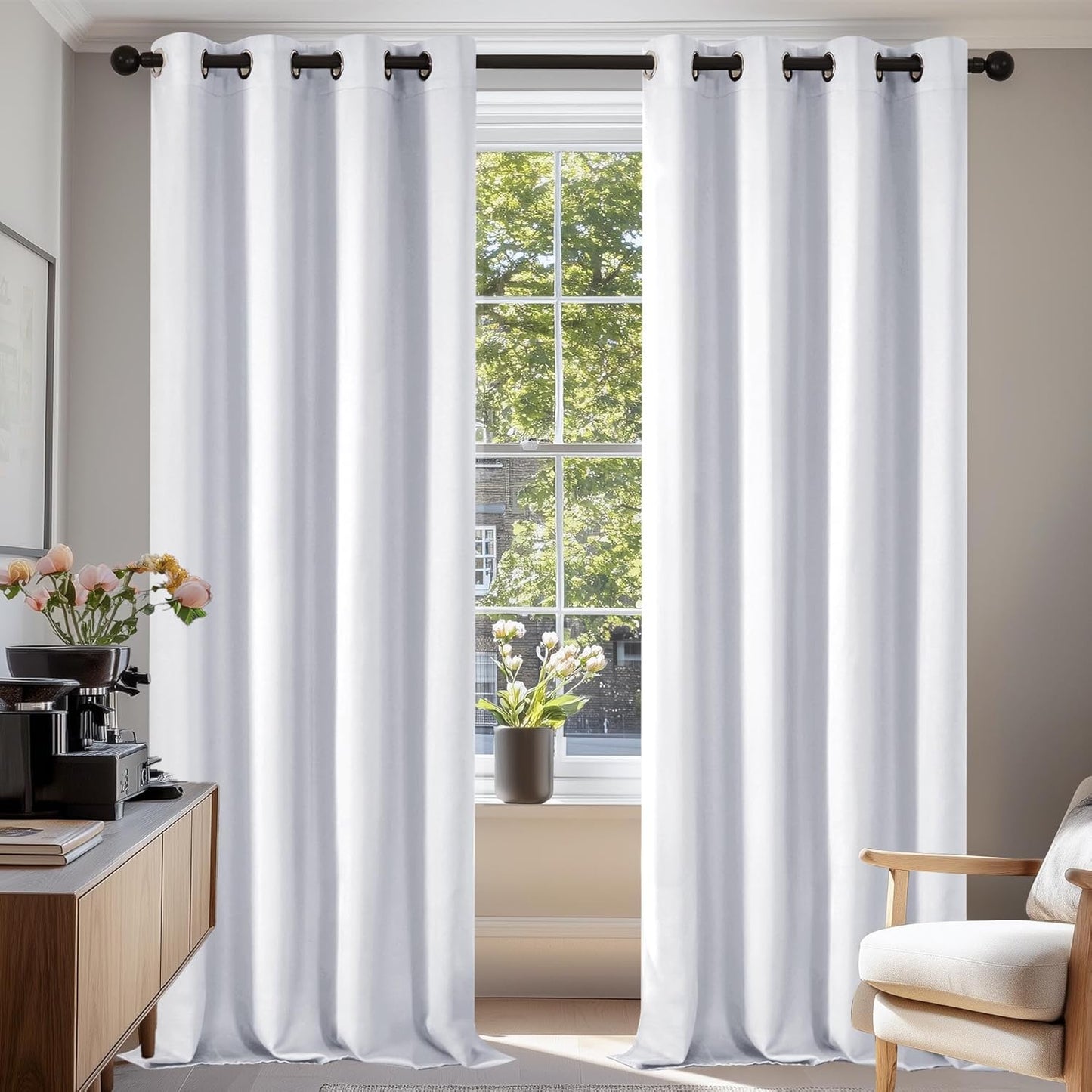 Deconovo Blackout Curtains for Bedroom – Set of 2 52W x 96L Inch Thermal Insulated & Noise Reducing Panels–Home Window Room Darkening Sustainable Grommet Drapes for Living Room and Nursery, Star White
