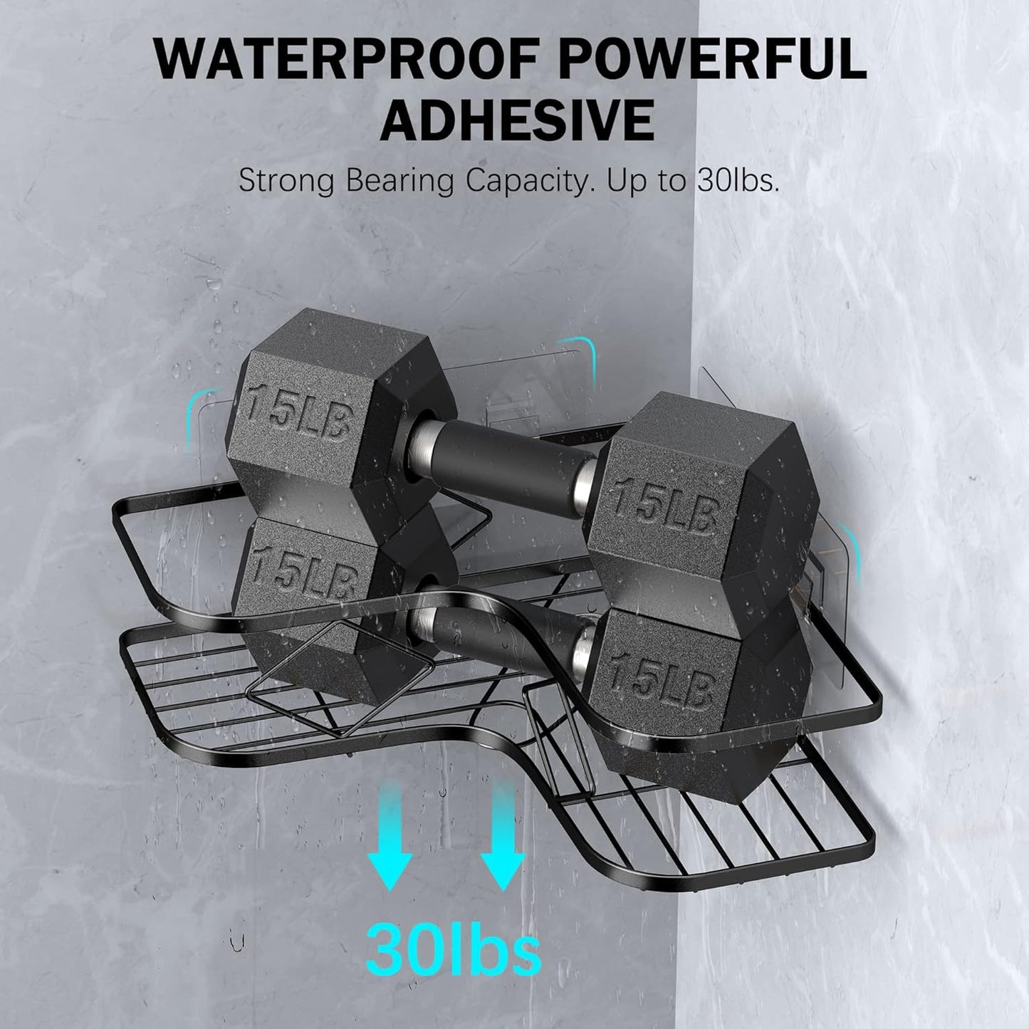 Kadolina Large Corner Shower Caddy, 2 Pack Adhesive Bathroom Shower Organizer Shelves, No Drilling Rustproof Wall Mounted Shower Storage Basket Shampoo Holder Organizer (Black)