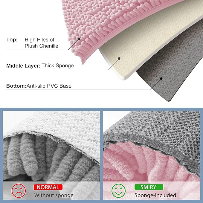 Smiry Luxury Chenille Bathroom Rugs 30x20, Extra Soft and Absorbent Shaggy Bath Mat, Machine Washable, Non-Slip Plush Carpet Runner for Tub, Shower, and Floor, Home Decor Accessories, Dusty Rose
