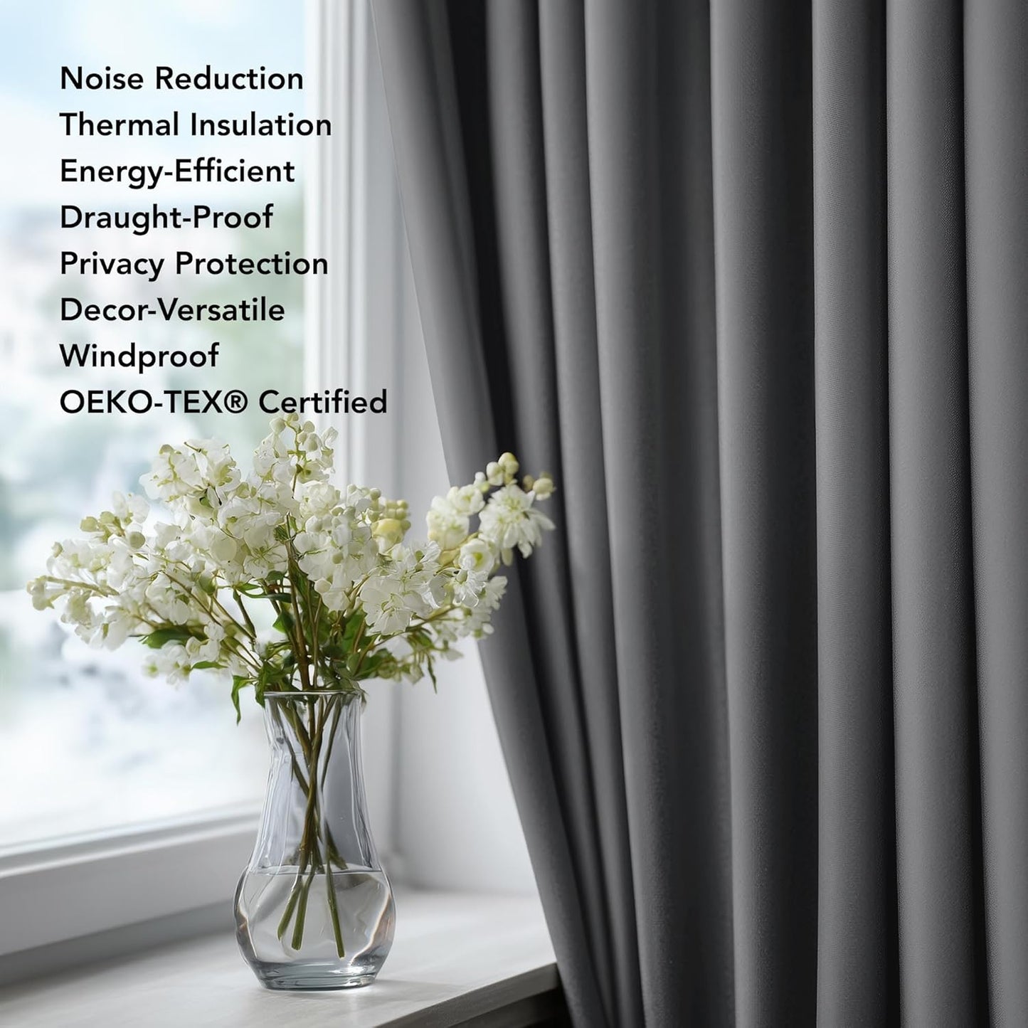 Deconovo Blackout Curtains for Bedroom – Set of 2 42W x 72L Inch Thermal Insulated & Noise Reducing Panels–Home Window Room Darkening Sustainable Grommet Drapes for Living Room and Nursery, Light Grey