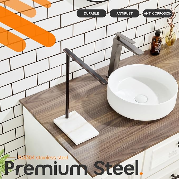 Hand Towel Holder for Bathroom Vanity Countertop 1-Tier Towel Rack Free Standing with Heavy Marble Base, Oil Rubbed Bronze Stainless Steel AN7002ORB