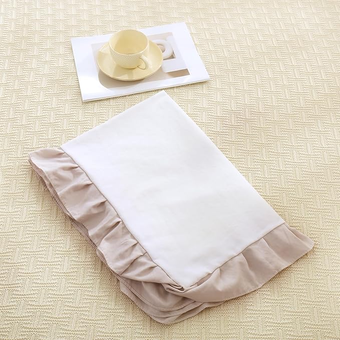 Merryword Beige Body Pillow Cover 20x54inches White and Beige Reversible Long Pillowcase Ruffled Body Pillowcases Cute Pillowcase Pillow Sham (1 Body, White Beige)