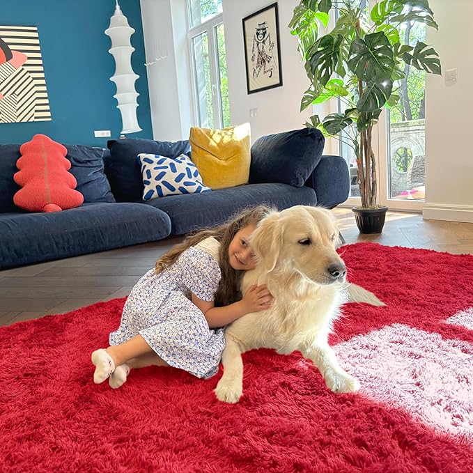 OLANLY 2x4 Machine Washable Runner Rugs for Hallway, Soft Fluffy Shaggy Bedside Rugs for Bedroom, Living Room, Indoor Floor Carpet for Kids Girls and Boys, Nursery Rooms, Home Decor Aesthetic, Red