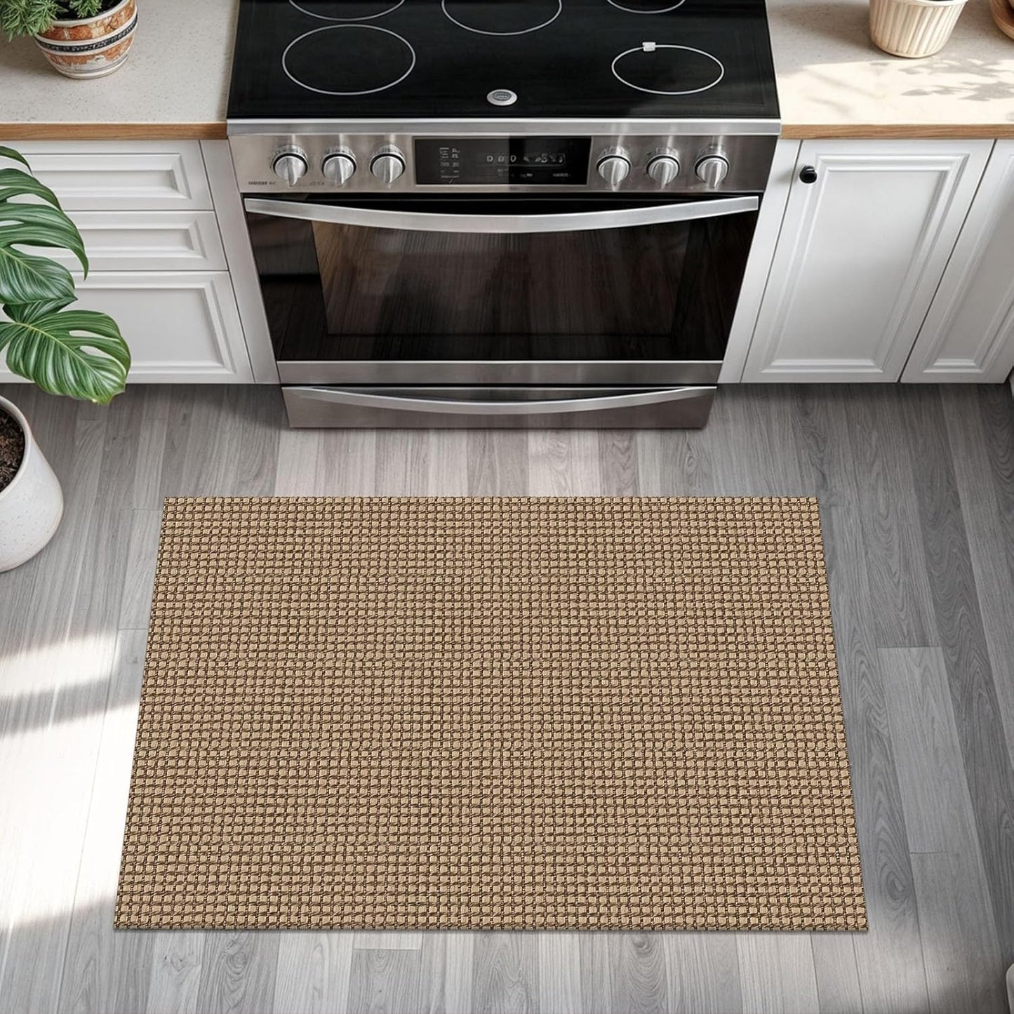 KOZYFLY Indoor Door Mat 2x3 ft Small Area Rugs Washable Front Door Mat Non Slip Rubber Backed Entryway Rug Cotton Entrance Doormat for Front Porch Bathroom Kitchen Bedroom, Tan/Orange/Brown