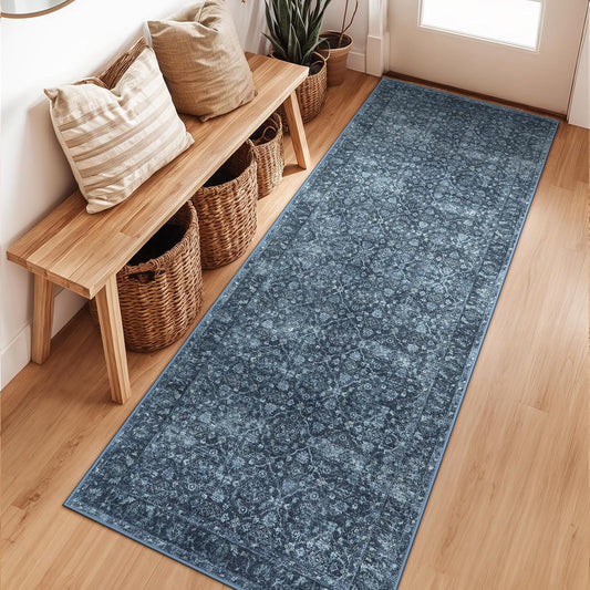 Navy Blue Runner for Hallway, 2x6 Washable Kitchen Runner Rug Non Skid Washable,Soft Runners for Entryway Bedroom, Low Pile Carpet Runners for Entry Bathroom Bedside (2'x6',Blue)